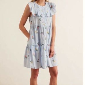 Gal Meets Glam Rosalie Dress Lake Blue Floral Ruffle Embroidered